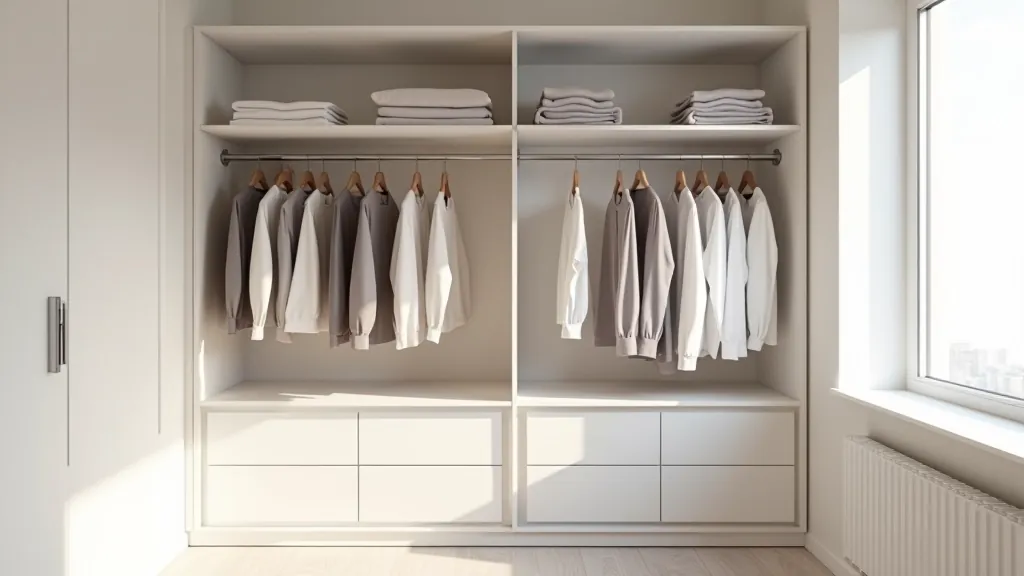Custom closet with organized shelving and hanging space