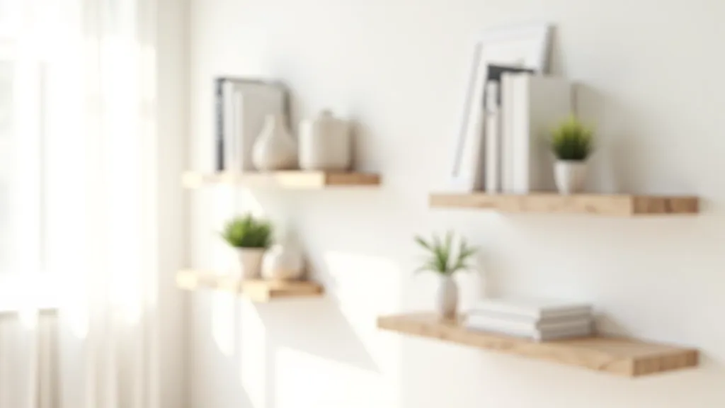 Beautifully styled floating shelves with mixed items including books, plants, and decorative objects arranged with visual balance