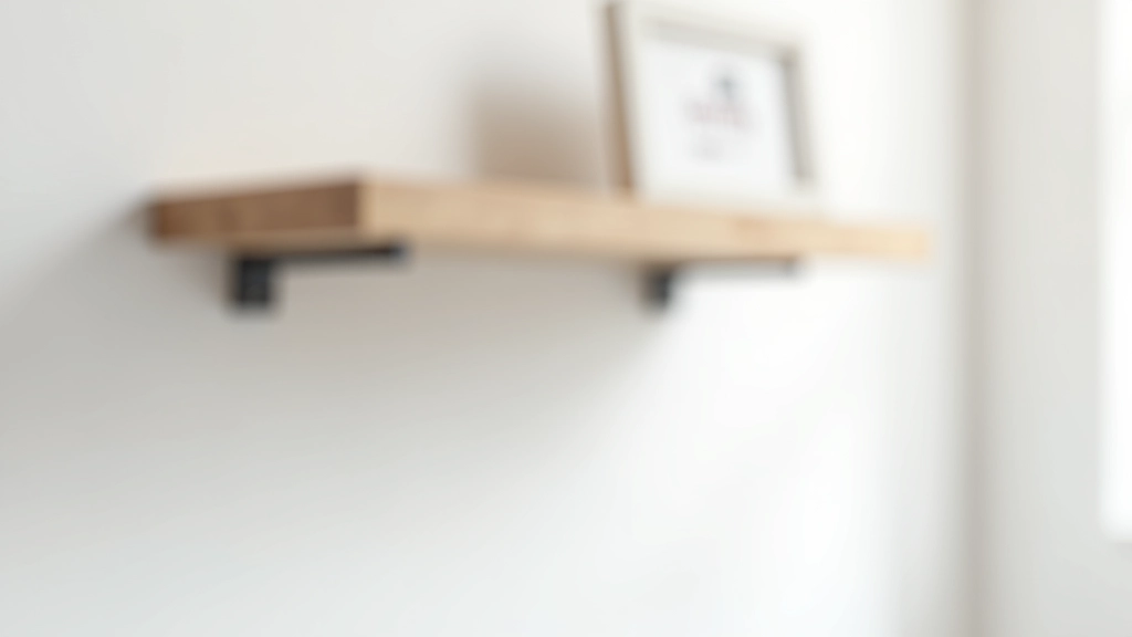 Close-up of floating shelf bracket mounted on white wall showing metal hardware installation